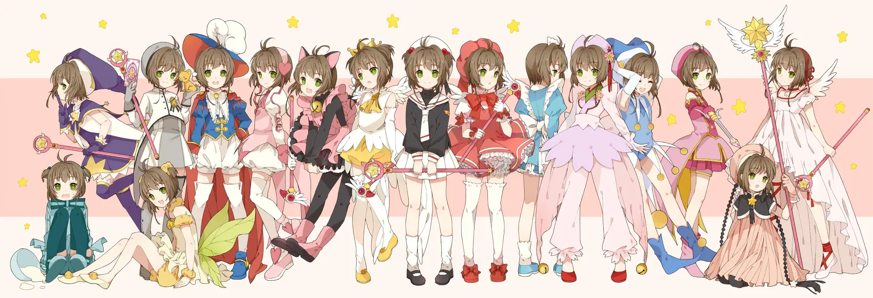 カードキャプターさがの木之本桜が嫁分身のコスプレをし、愛を感じる表情で立っているイラスト